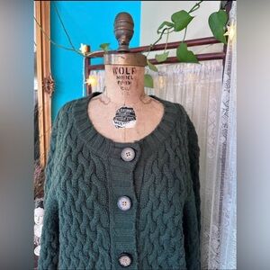 Vintage Hunter Green Chunky Knit Cottagecore St John’s Bay Cardigan Size Large